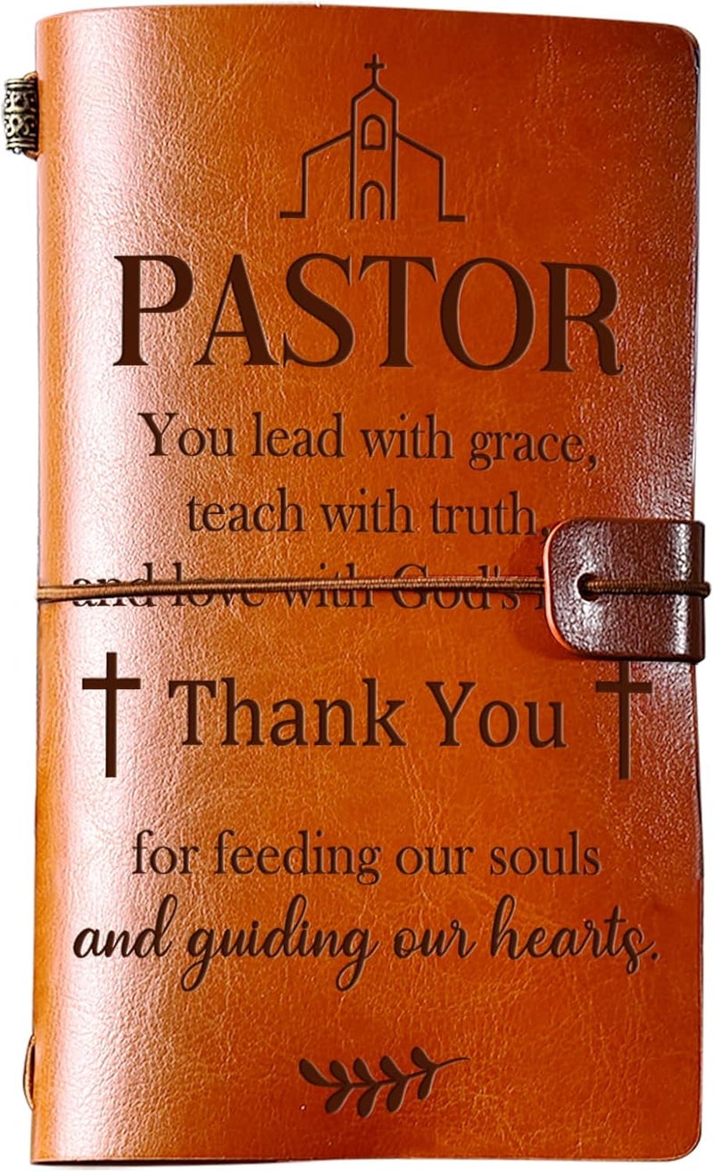 PRSTENLY Pastor Appreciation Gifts Leather Journal, 140 Page Refillable Journal Thank You Retirement Farewell Christmas Birthday Gifts for Pastor Men Women Male Female - Image 1